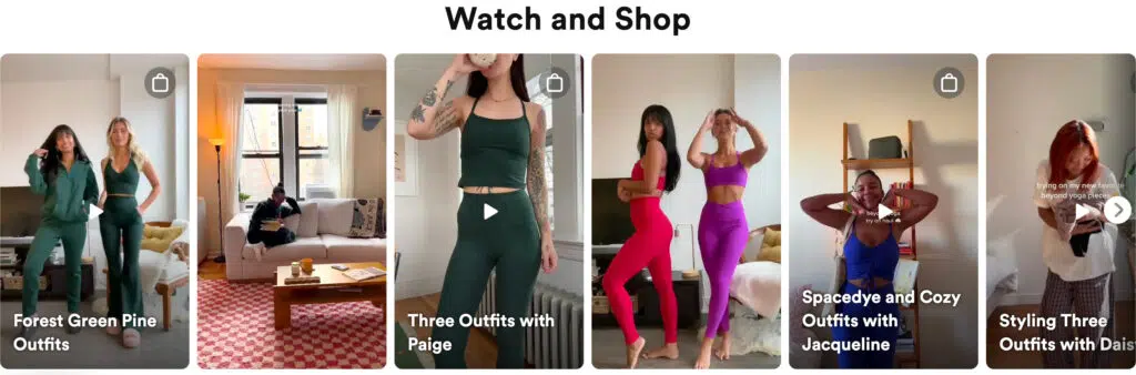 beyond yoga website using shoppable videos for customer engagement