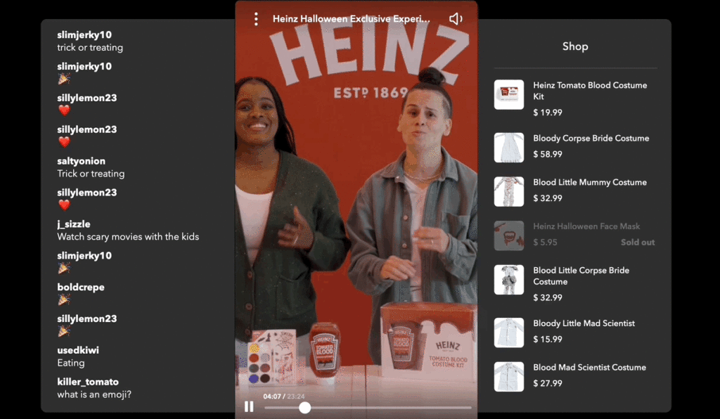 influencers hosting a halloween popup livestream event for Heinz