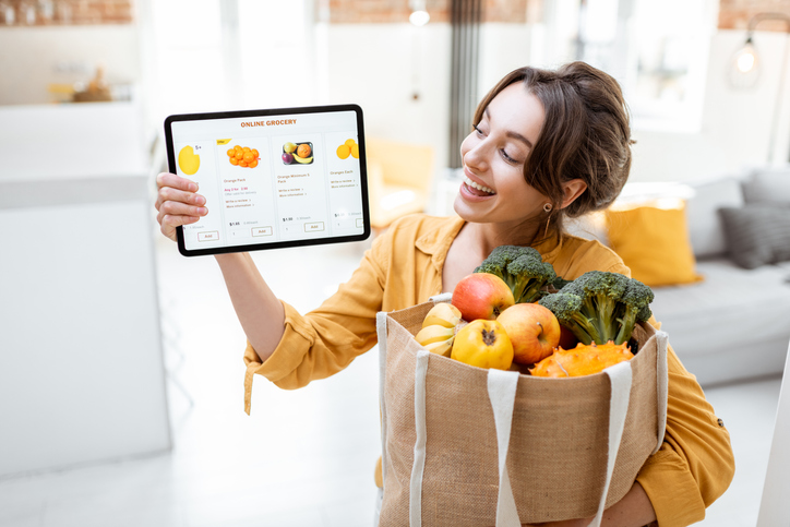 Woman shopping food online