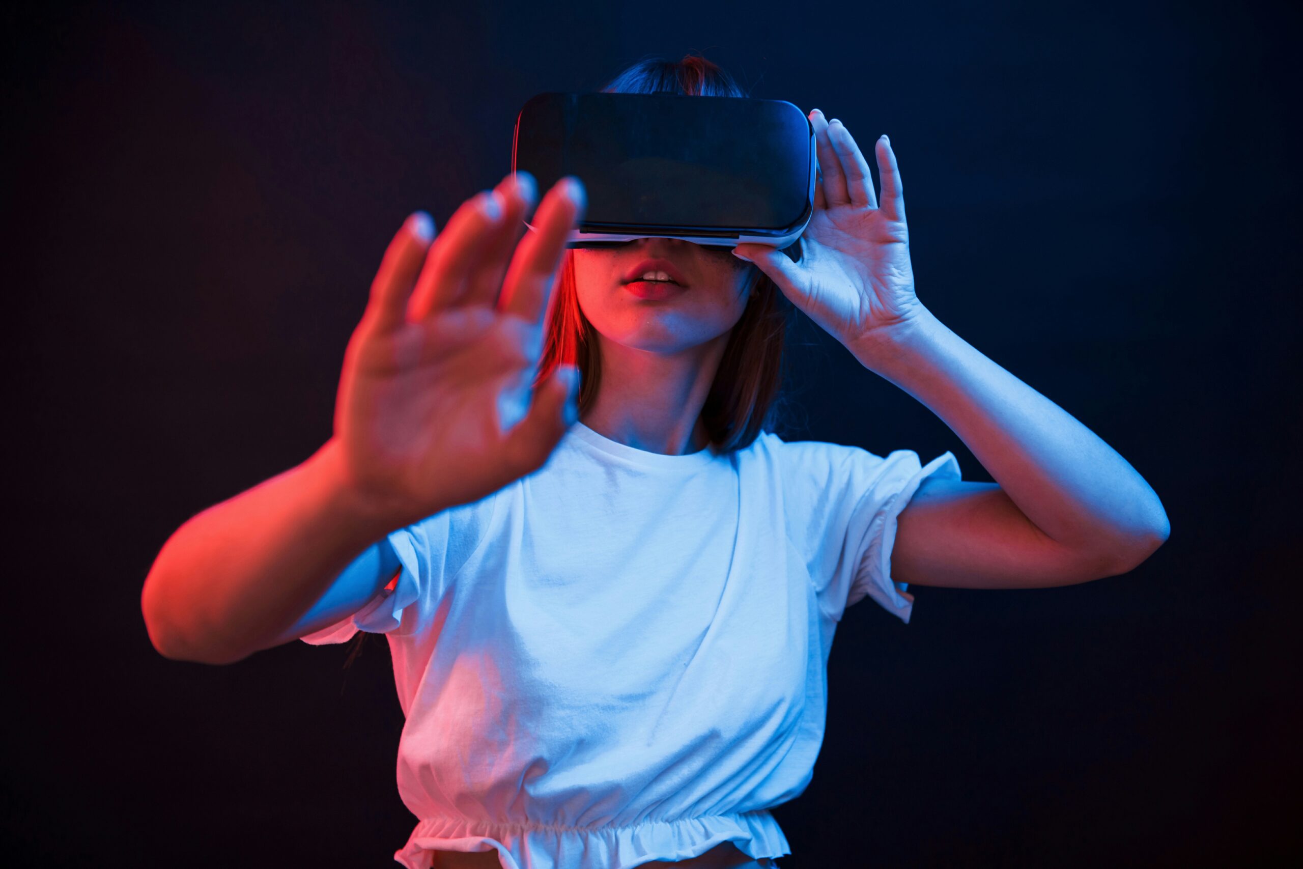 use-interactive-videos-boost-customer-engagement - woman interacting with video on a VR