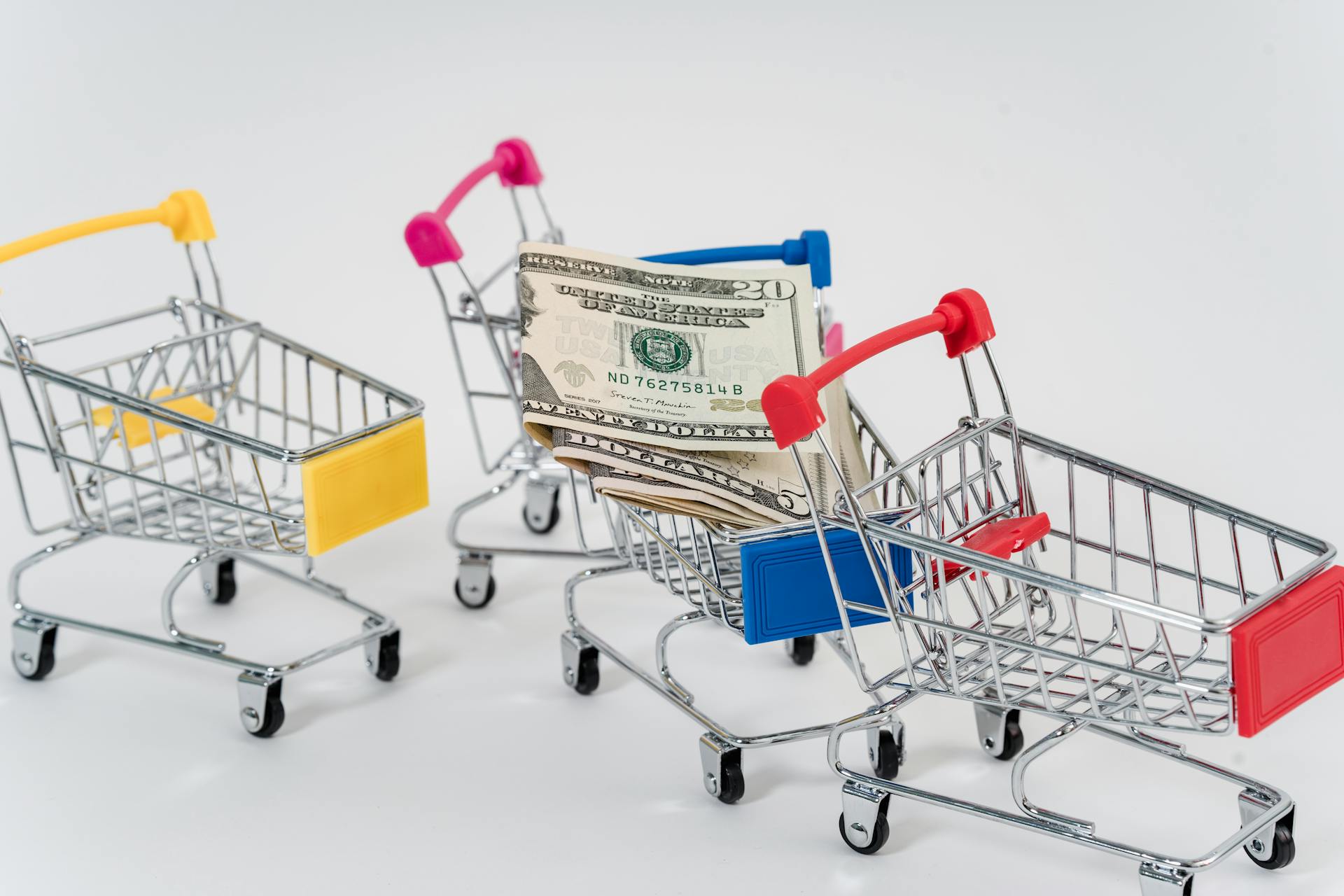 social-commerce-statistics-3 small carts one with dollars inside